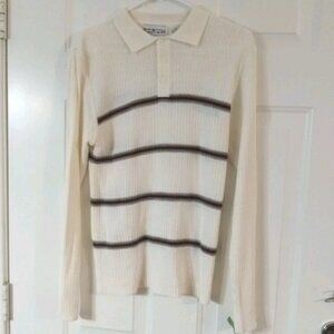 Forum Vintage Men's Polo Sweater Size Large White With Stripes 100% Acrylic